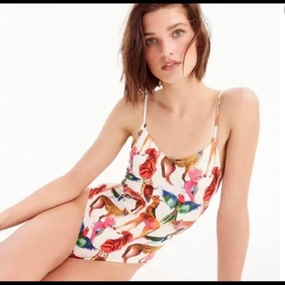 J. Crew Ratti Animal Ballet Print Scoop Neck One Piece Swimsuit Size 8